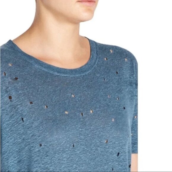 IRO Clay Distressed Tee T-Shirt Blue Grey short sleeve crew neck Size XS - Picture 10 of 13
